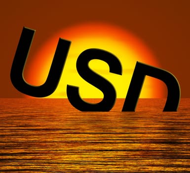 Usd Word Sinking And Sunset Showing Depression Recession And Economic Downturns