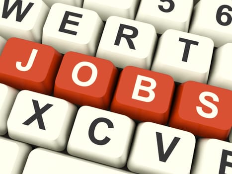 Jobs Red Computer Keys Showing Work And Careers