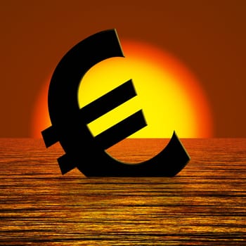 Euro Symbol Sinking And Sunset Showing Depression Recession And Economic Downturns