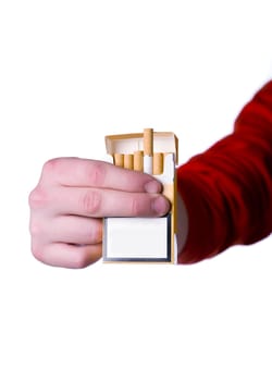 Holding a Pack of Cigarettes isolated on white background