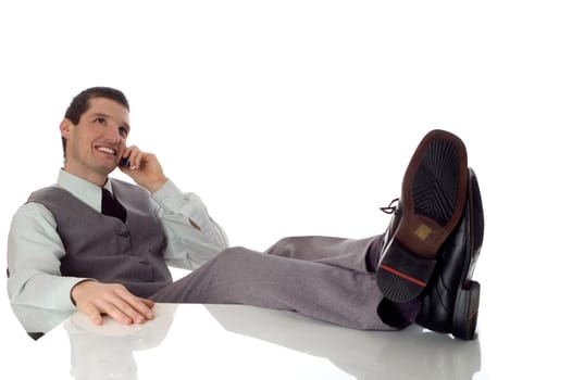 young business men sitting and talking on mobile phone