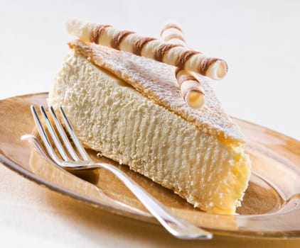 Fresh cheese cake on a plate close up shoot