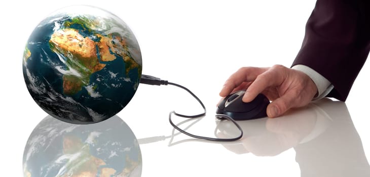computer mouse conected to planeth earth concept