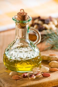 pea nut oil in a bottle close up shoot