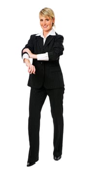 young happy blond business woman, isolated on white