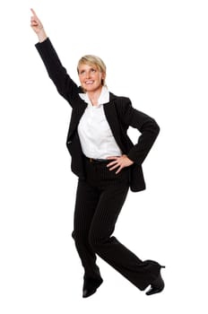 young happy blond business woman, isolated on white