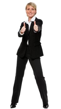 young happy blond business woman, isolated on white