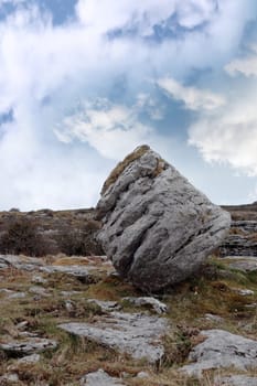 boulder in rocky landscape of the burren in county clare ireland
