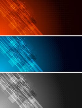 Set of three dark technical banners