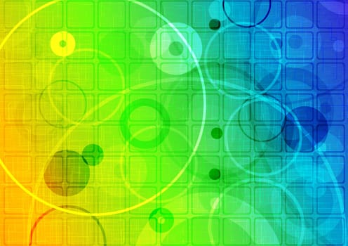 Abstract iridescent background with circles and squares