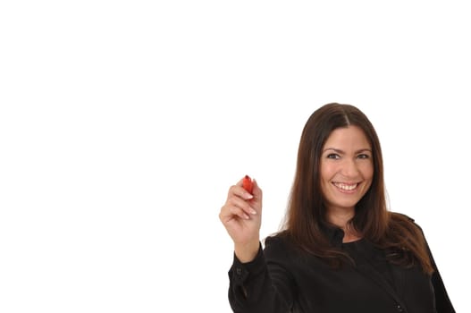 Attractive businesswoman writing a clue in the air