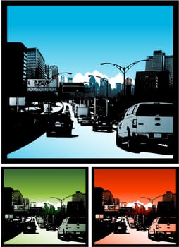 Traffic jam background downtown city