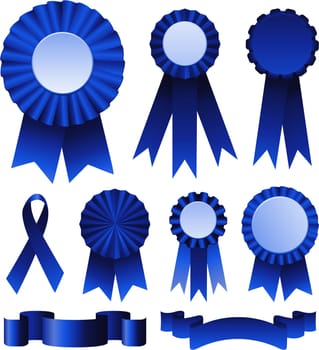 Blue ribbons award isolated on white
