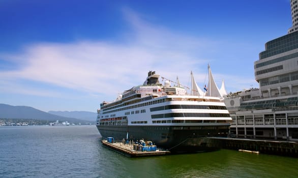 White luxury cruise ship in canadian harbour