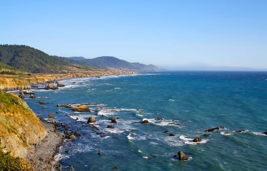 Coastal Panorama with Blue Sea and clear Sky above
