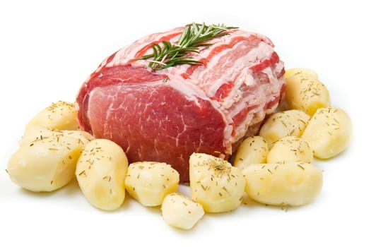 fresh roast of veal with rosemary and  potatoes