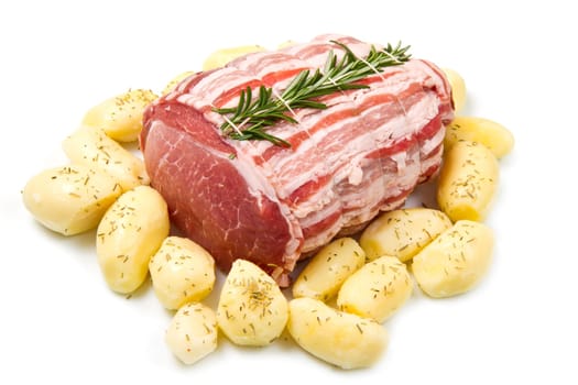 fresh roast of veal with rosemary and  potatoes