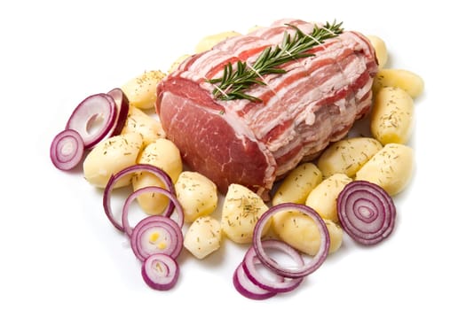 fresh roast of veal with rosemary and  potatoes