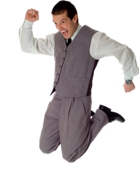 business men jumping on white - success concept