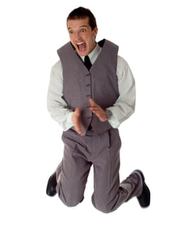 young business men jumping with happines on white