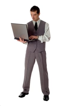young business men with laptop on white