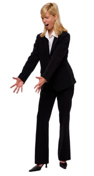 young blond business woman in stress on white