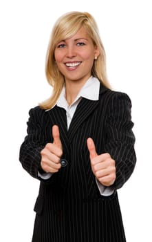 young happy blond business woman, isolated on white