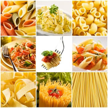 beautiful pasta collage made from nine photographs