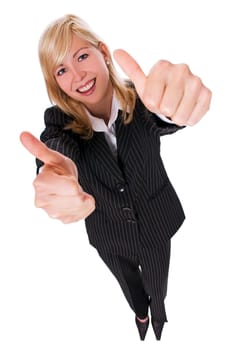 young happy blond business woman, isolated on white