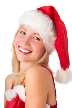 beautiful blond santa girl close up portrait
