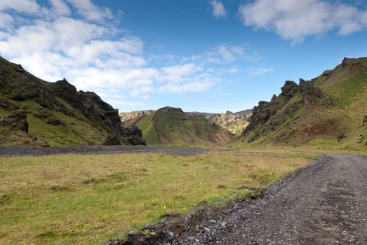 dirt road on the heights of Vik in Iceland