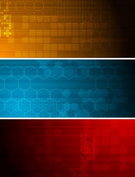 Set of bright technical banners with different elements