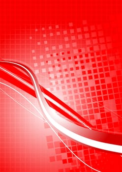 Red abstract background with squares and waves