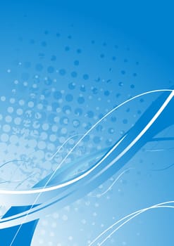 Blue abstract background with circles and waves