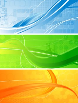 Set of bright technical banners with waves
