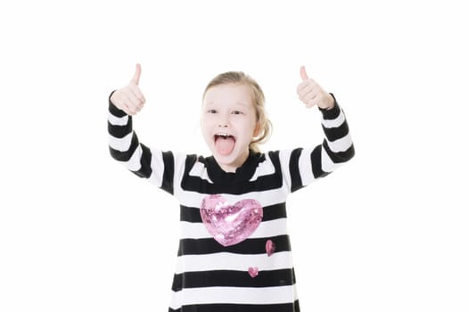 young girl giving a thumbs up sign