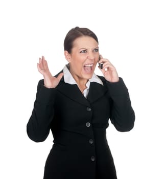 stressed businesswoman on mobile phone