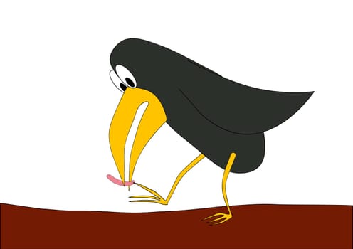Cartoon drawing - bird and worm - David and Goliath - duel
