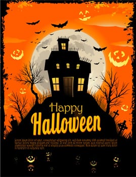Halloween invitation background with a haunted house