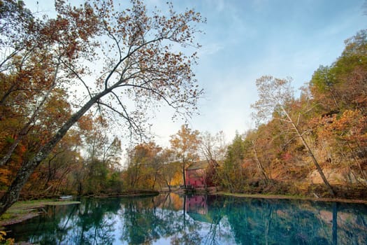 mill house at alley spring missouri in fall