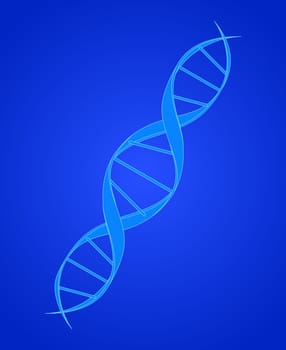 White illustration of DNA spiral on blue background