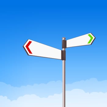 Traffic direction signs on blue sky background