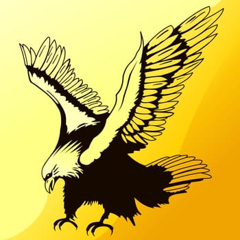 Illustration of Majestic Eagle while landing on orange background