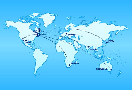 Illustration of worldwide communication within international enterprise