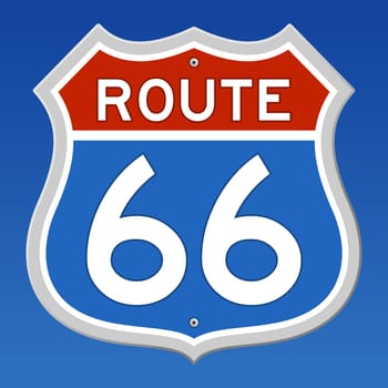 Blue and Red Sign of Route 66 on blue sky background