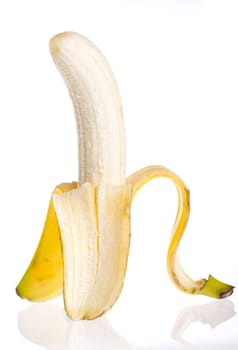 single banana against white background