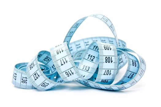 close up of measure tape isolated on white background