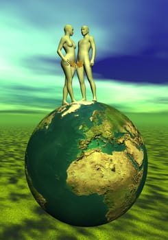 Adam and Eve with leaf upon the earth
