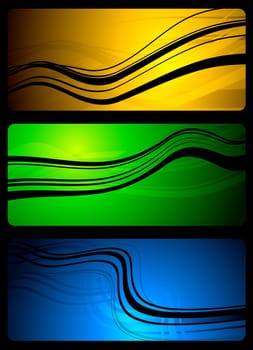 Set of bright banners with black stripes