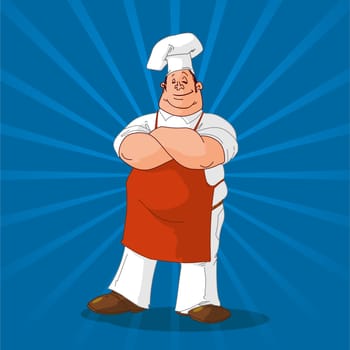Colorful chef illustration on a shining blue background